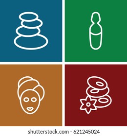 Therapy icons set. set of 4 therapy outline icons such as spa stones, spa mask