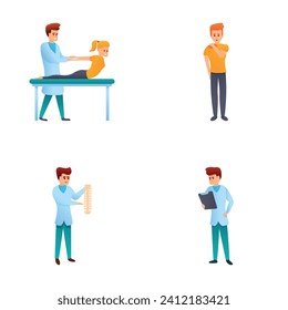 Therapy icons set cartoon vector. People in orthopedic therapy rehabilitation. Physiotherapy and rehabilitating