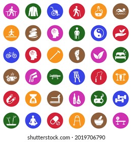 Therapy Icons. White Flat Collection In Circle. Vector Illustration.
