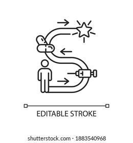 Therapy journey linear icon. Taking medications for treatment. Private psychotherapy practice. Thin line customizable illustration. Contour symbol. Vector isolated outline drawing. Editable stroke