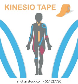 Therapy with kinesio tape. Body and an example blend. Vector illustration.

