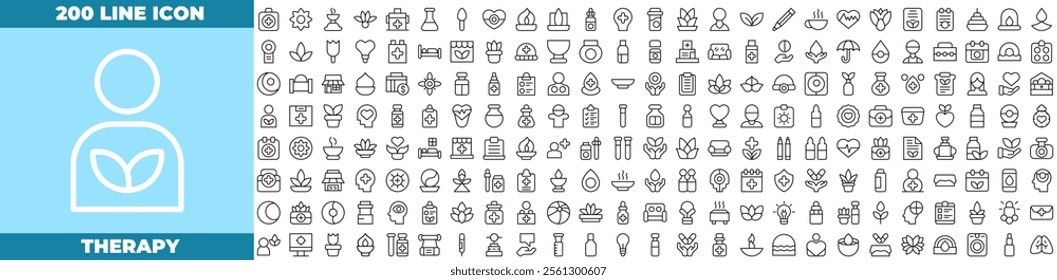 Therapy Line Editable Icons set. Vector illustration in modern thin line style of therapy icons: wellness, wellbeing, mental health, healthcare, cosmetics, spa, medical, etc