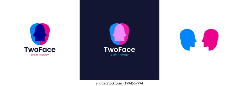 therapy logo design two faces facing each other in the shape of a brain