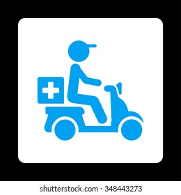 Therapy Motorbike Delivery vector icon. Style is flat rounded square button, blue and white colors, black background.