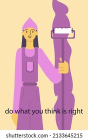Therapy, psychology concept. Open mind. Philosophical metaphor of finding the inner self and accepting oneself. modern illustration about mental health. The girl doing the work according to her vision