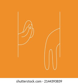 Therapy, psychotherapy. An anthropomorphic image of a person who is searching and screaming in search of himself. Philosophical metaphor of personality. Flat linear illustration about mental health