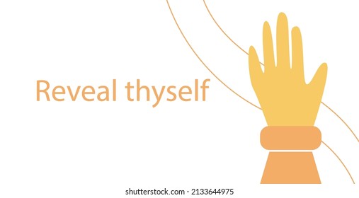 Therapy, psychotherapy, psychology concept. Open mind. Philosophical metaphor of finding the inner self and accepting oneself. modern illustration about mental health. Hand opening borders
