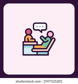 Therapy session icon illustrating patient and counselor with dialogue