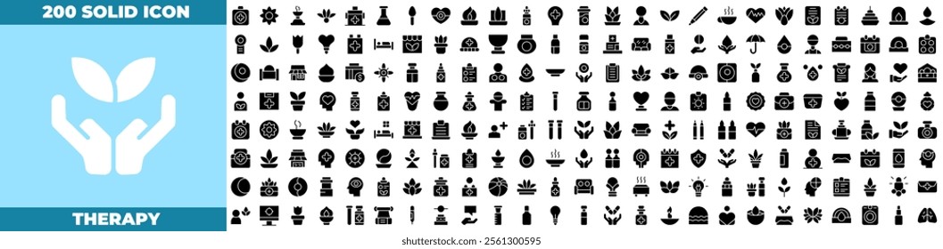 Therapy Solid Editable Icons set. Vector illustration in modern thin solid style of therapy icons: wellness, wellbeing, mental health, healthcare, cosmetics, spa, medical, etc
