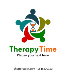 Therapy time logo template illustration. there are people with hourglass