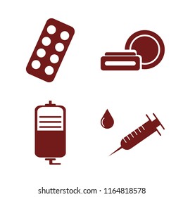 therapy vector icons set. with syringe, drop counter, cosmetic cream and blister pack in set
