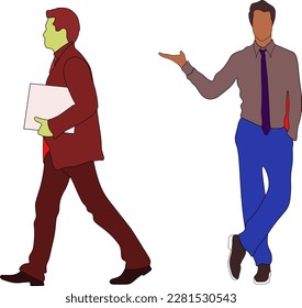 There are 2 male businessmen in the picture. Vector illustration
