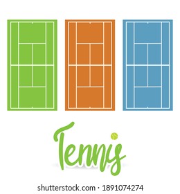 There are 3 colors of tennis courts, soil court, grass field, rubber court , Vector Illustration EPS 10