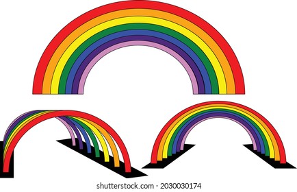 There are 3 shap of rainbow color. one is real and other two is making a path with rainbow color.