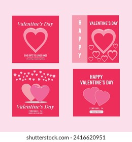 There are 4 pink Valentine's Day social media templates for themes, posts, banners, web