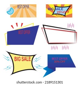 There are 6 different types of discount labels separate from white background, discount labels for your business.