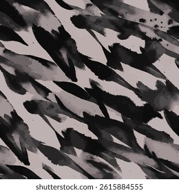 There is an abstract pattern created with random brushstrokes in black and gray tones