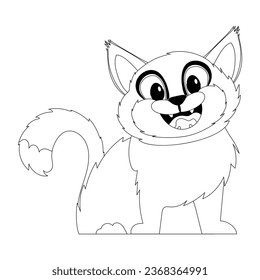 There is an adorable and amusing cat with red fur sitting right there. Childrens coloring page.