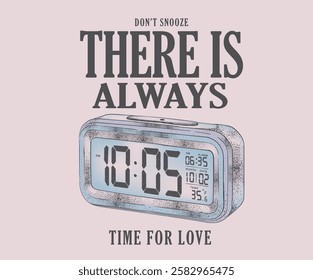 There is always time for love. Table alarm clock vintage artwork for poster, sticker, apparel and others.