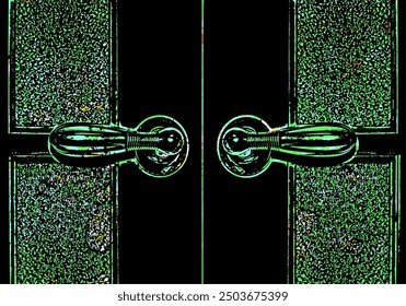 There is a beautiful garden behind the doors. The background is an image.
A glass door with transparent glass through which flowers can be seen.