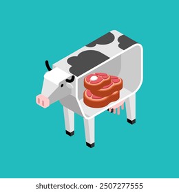 Hay carne de res dentro de la vaca. Vaca y carne. Producción de alimentos de vacas.