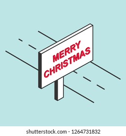 There is a billboard on the road with the inscription MERRY CHRISTMAS, imitation 3D