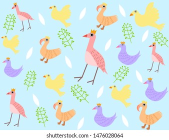 There are birds, chickens and ducks.seamless pattern with  poultry.National bird day is one of several designated holidays celebrating birds.