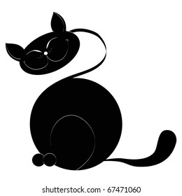 There is a black cat on a white background a close up