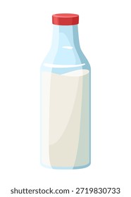 Es gibt eine Flasche Milch mit einem roten Deckel auf weißem Hintergrund
