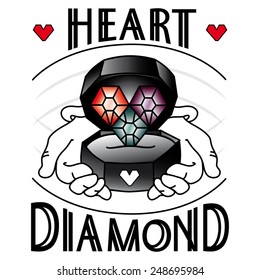 There is a box with diamond heart.