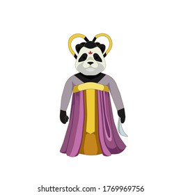 There is a cartoon panda in Chinese traditional dress on white isolated background made vector illustration for making prints, logos, icons, decor of websites and apps in Asian Culture, Fashion topic.