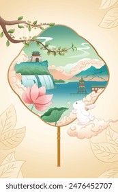 There are Chinese Feng Shui paintings in the fan