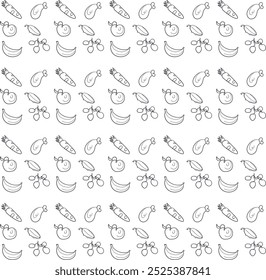  There is a cluster of vegetables and fruits on the screen. Among them are an apple, a cherry, a carrot, a banana, and so on.