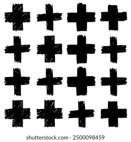 There is a collection of black crosses displayed on a white background