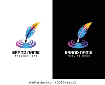 There is a colorful feather with a on a white background 