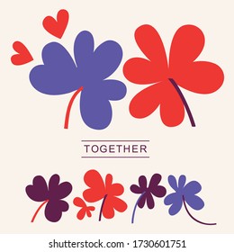 There is a composition of two-colour clover flowers. Flat Lat Style. Logotype. Vector. Image can be used as a template for greeting cart, wedding invitation and more.