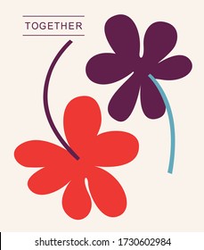 There is a composition of two-colour clover flowers. Flat Lat Style. Logotype. Vector. Image can be used as a template for greeting cart, wedding invitation and more.