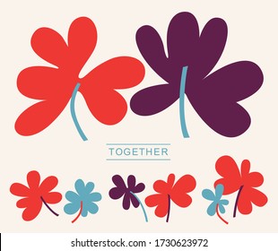 There is a composition of two-colour clover flowers. Flat Lat Style. Logotype. Vector. Image can be used as a template for greeting cart, wedding invitation and more.