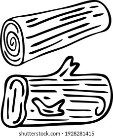There are a couple of thick tree trunks. Picture with hand-drawn short logs. Vector clipart in the themes of tourism and firewood. Illustration for icon design. 