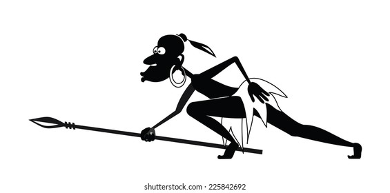There is a creeping aborigine with a spear and a earring to hunt.