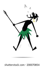 There is a creeping aborigine with a spear and a gold earring to shout.