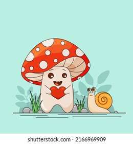 Es gibt einen süßen Pilz-Fliege agaric und eine Schnecke im Clearing. Zeichen für Kindergrafik