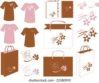 There is designer idea of bags and stationery, logotype and T-shirt