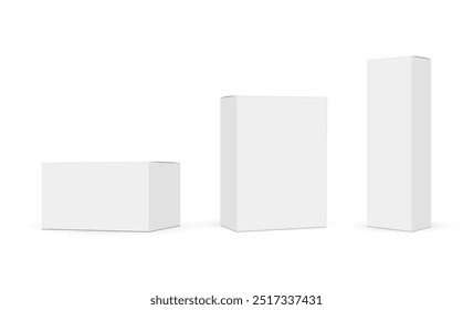 Hay Diferentes Maquetas De Cajas De Embalaje, Vista Lateral, Aisladas Sobre Fondo Blanco. Ilustración vectorial