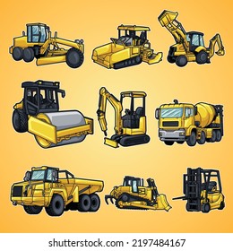 There are different types of heavy vehicle construction in one drawing.