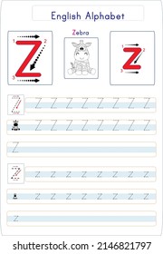 There are different worksheets where all the letters of the alphabet are given. The student will see and write how the letter is written. A visual about the letter is also presented.