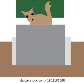 There is a dog in front of the computer in my office