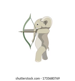 There is an elephant shooting an arrow from a bow that was made as a vector illustration for making prints, logos, symbols and elements of design for Children’s Goods, Activity or Sport topics. 