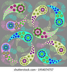 Hay un patrón étnico colorido para tela, textiles, ropa digital, papel pintado, ropa de cama, papel de embalaje con diseño oriental estilizado.
