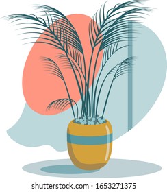 
There is a flower pot on the windowsill, a light breeze raises the green tulle.